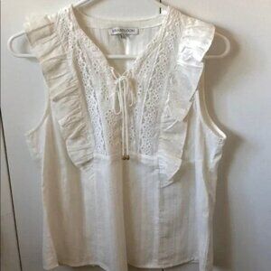 White ruffled tie blouse